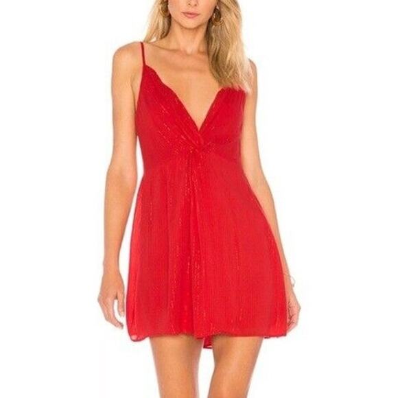 House Of Harlow X Revolve Sharon Sleeveless V-Neck Mini Dress Red Metallic XS - Picture 2 of 5